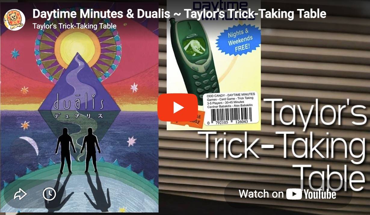 Taylor's Trick-Taking Tableのテイラー・ライナーさんに、『Dualis』を紹介していただきました！本当にありがとうございます！